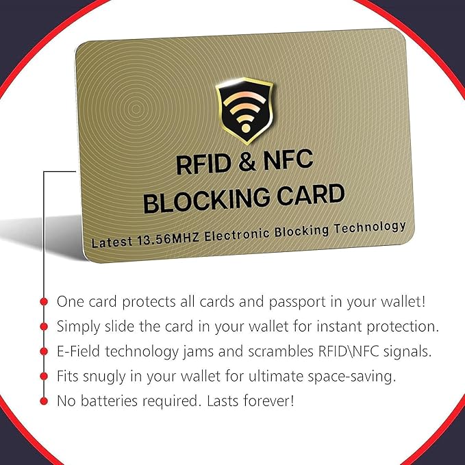 SaiTech IT RFID Blocking Card, 5 Pack One Card Protects Entire Wallet Purse For Men & Women, NFC Contactless Bank Debit Credit Cards Protector ID ATM Guard Card – Golden