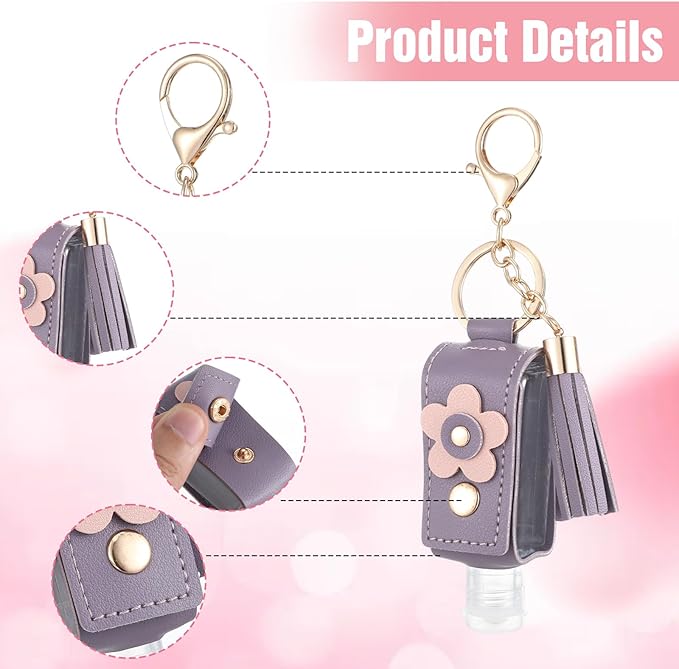4 Pcs Handwashing Fluid Keychain Portable 30ml Refillable Leather Hand Handwashing Fluid Mini Case Holder Keychain Travel Size for Toiletry Lotion Liquid Soap Shampoo