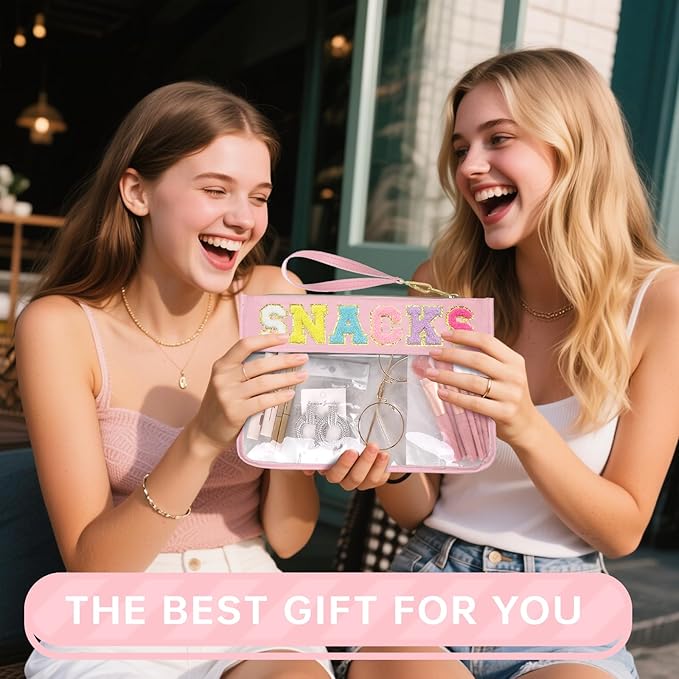 Siwara Snack Bags Clear Pouch Travel Makeup Bag Chenille Letter Bags for Zipper Pouch Clear Cosmetic Bag Clearly Tote Bag Makeup Travel Bags for Women