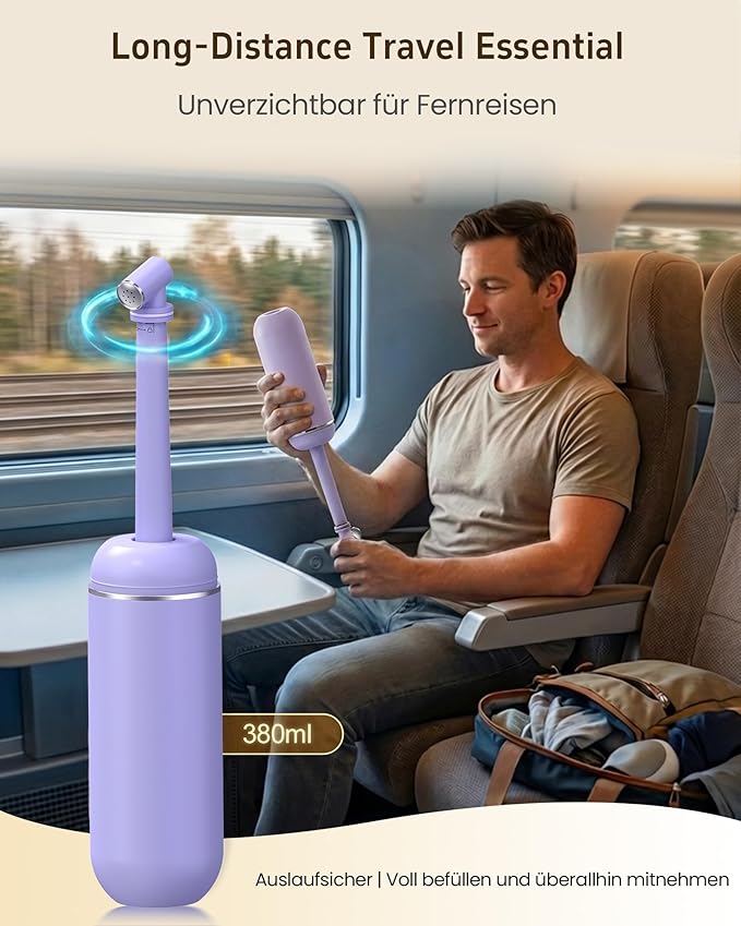 Leak-Proof Portable Bidet for Travel, Full 380ml (12.8oz) Capacity Handle Bidet, Peri Bottle with Secure Seal for On-the-Go Hygiene, Postpartum Care & Camping&Outdoor (Purple)