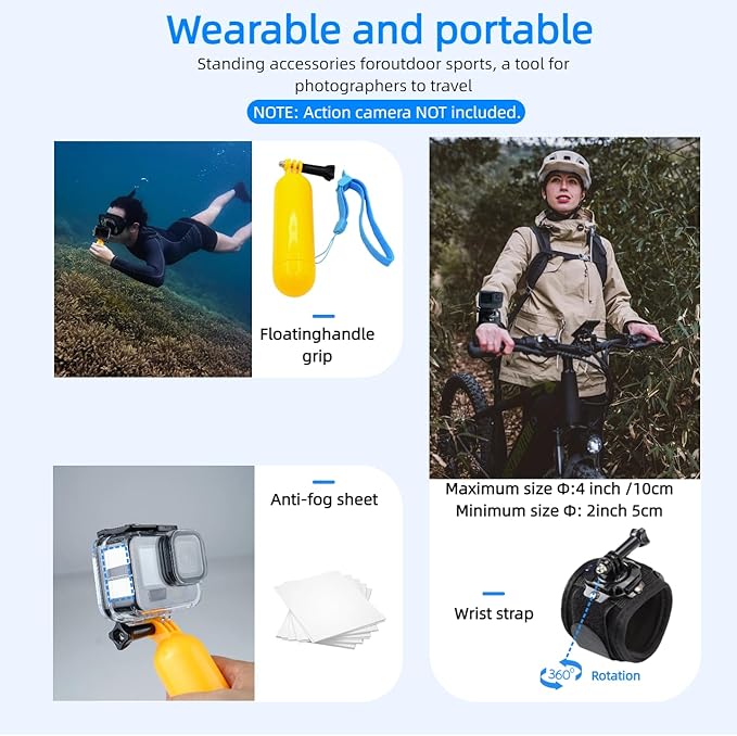 50-in-1 Action Camera Accessory Kit Compatible with GoPro Hero 12 11 10 9 8 Max 7 6 5 Black GoPro 2018 Session Fusion Silver White Insta360 DJI Action 2 AKASO APEMAN Campark SJCAM etc