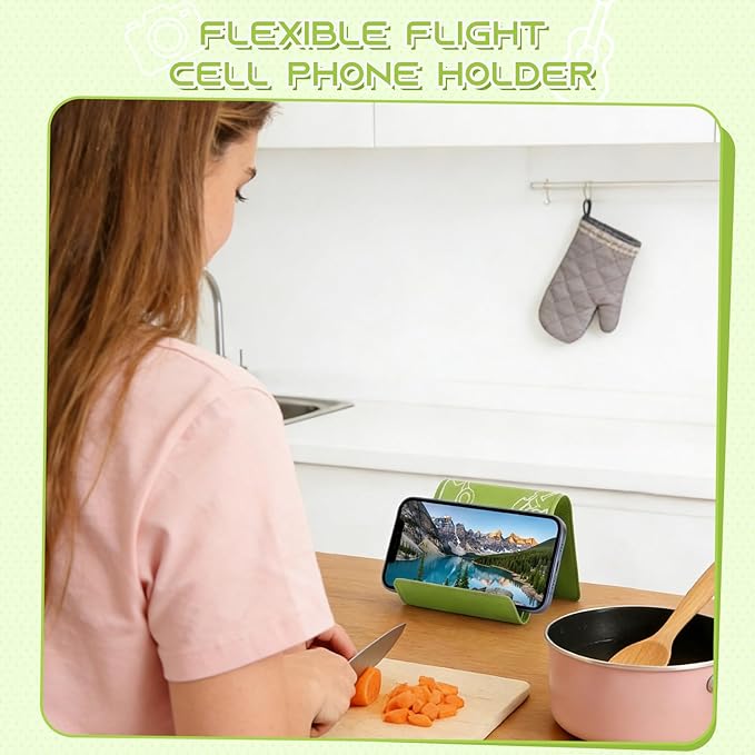 Airplane Phone Holder, Travel Essentials Flexible Phone Holder, Folding Cellphone Stand for Desk, Bed, Office, Treadmill - Airplane Gadgets for Long Travel Accessories(Green)