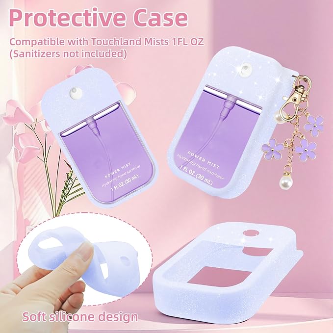 Silicone Case Compatible with Touchland Hand Sanitizer Spray Mist 1 oz with Flower keychain