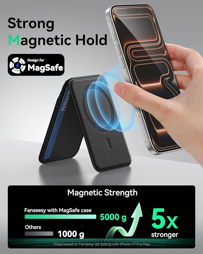 TWZKG for MagSafe Wallet, Works with Apple Find My,5 Card Holder with Stand, Magnetic Phone Wallet for iPhone 17/16/15/14/13/12 Pro Max Plus Air, RFID Blocking Vegan Leather,Black