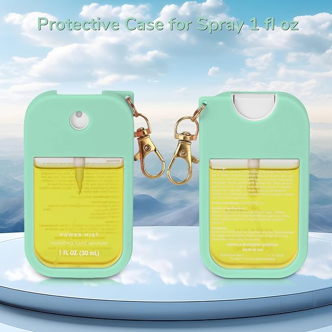 Hand Sanitizer Spray Case Compatible with Touchland Power Mist 1 oz – Silicone Case with Keychain for Touch Land Mist 1 fl oz（30 ml）, Hydrating Hand Sanitizer Accessory for 1 fl oz(Green)