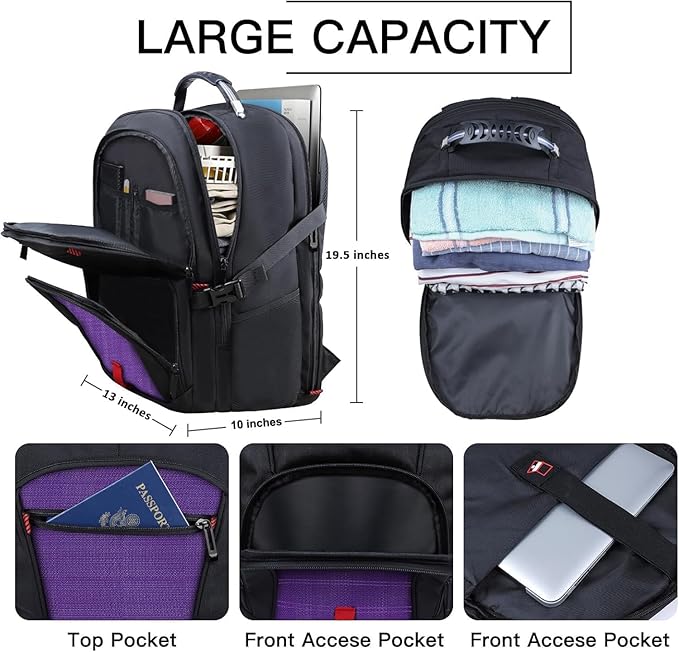 ANTERK Extra Large Backpack, Travel Laptop Backpack, Sturdy TSA Water Resistant 17.3 Inch Carry on Backpacks, Anti Theft Business Computer Backpacks Gifts for Men Women, Purple