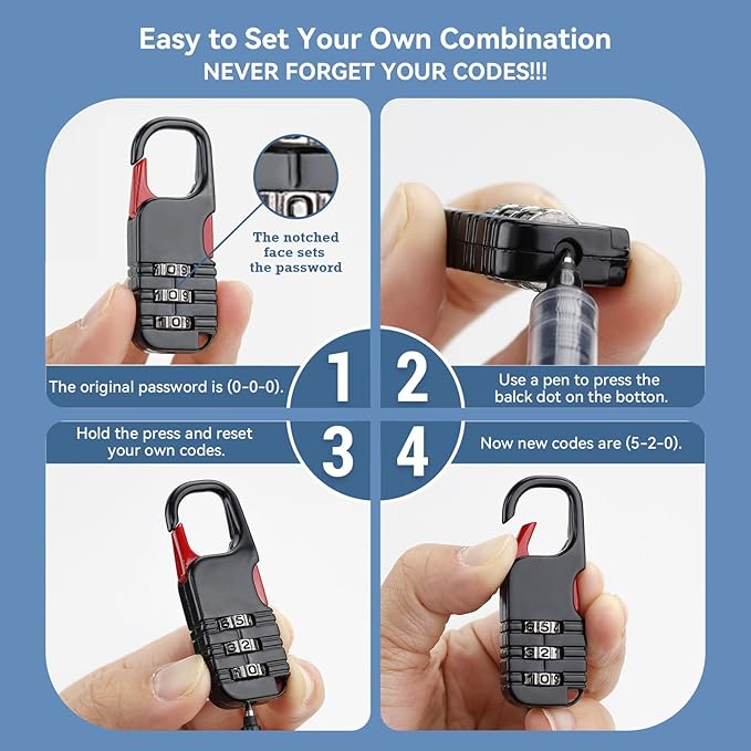 Mini Padlock, BARRYSAIL 3 Pcs Small Locks Set with 3 Digits Combination for Kids Diary Backpack Zipper (Black)