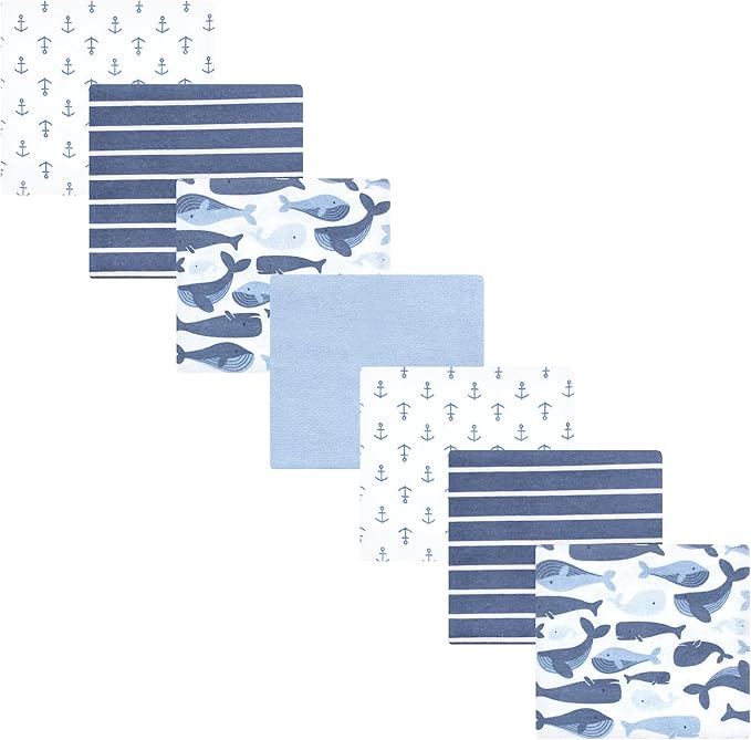 Hudson Baby Unisex Baby Cotton Flannel Receiving Blankets 7-Pack Bundle, Cute Whales, One Size