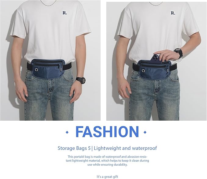 Slim Money Belt for Travel - Anti-Theft Hidden Passport Holder Waist Wallet with Secure Pouch for Cash, Credit Cards & Phone Safe (Small Navy Blue)