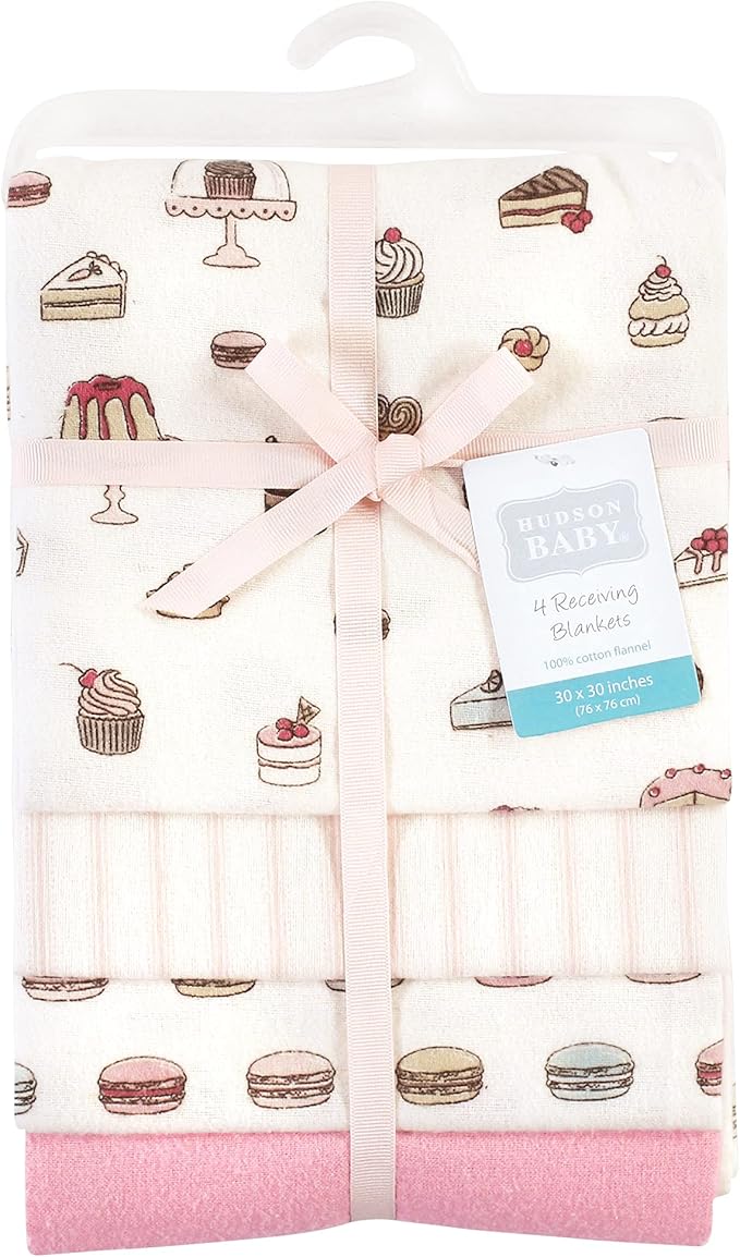 Hudson Baby Unisex Baby Cotton Flannel Receiving Blankets, Sweet Bakery, One Size