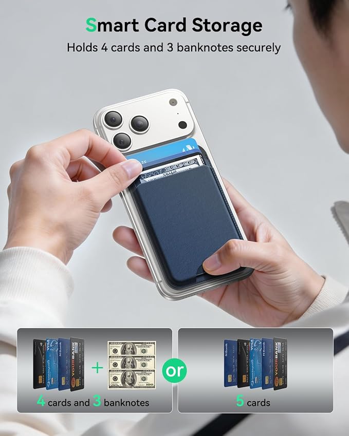 TWZKG for MagSafe Wallet, Works with Apple Find My,5 Card Holder with Stand, Magnetic Phone Wallet for iPhone 17/16/15/14/13/12 Pro Max Plus Air, RFID Blocking Vegan Leather,Blue