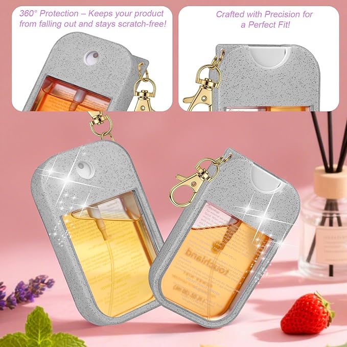 AIERSA 2Pcs Hand Sanitizer Spray Case Compatible with Touchland,Rabbit Ears Design Silicone Hand Sanitizer Case Holder with Keychain for Touch Land Mist Case 1FL. OZ（White+Gray