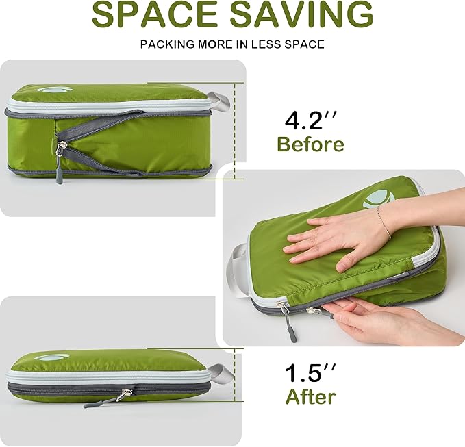 Cipway Compression Packing Cubes, Lightweight Travel Luggage Organizers with Shoe Bag, Toiletry Bag & Laundry Bag, Travel Essentials for Carry on Suitcase (8 Piece,Green)