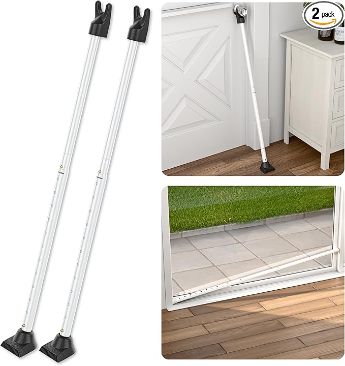 SECURITYMAN 3-in-1 Door Security Bar, Security Door Stoppers & Door Barricade – Heavy Duty Adjustable Iron Security Lock Bar for Home Defense, Apartment & Travel Safety (2 Pack - White)