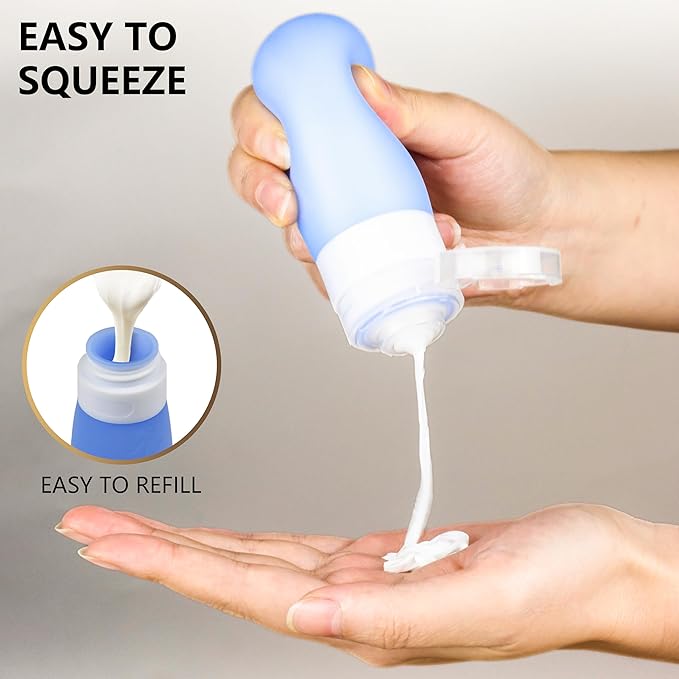 TSA Approved Travel Bottles-4 Pack Leak-Proof BPA-Free Silicone Squeezable Toiletry Containers for Shampoo Conditioner and Lotion for Men and Women