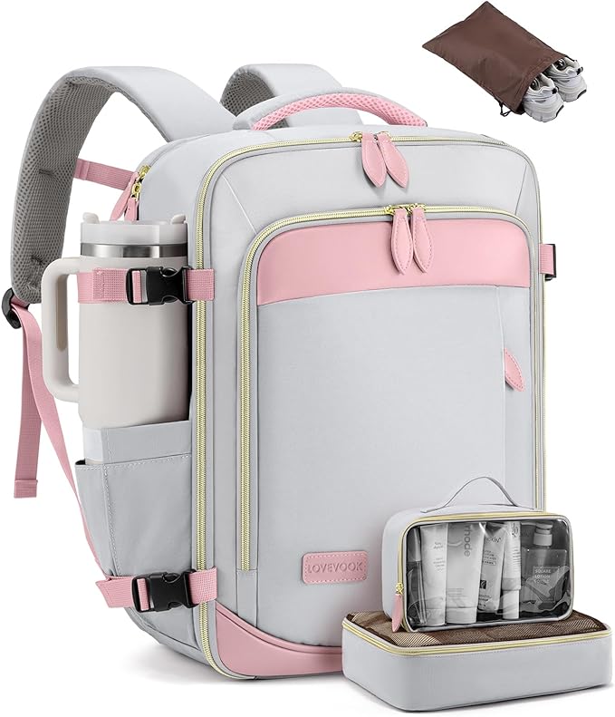 LOVEVOOK Travel Backpack for Women, 40L Carry On Backpack with 3 Packing Cubes,TSA Personal Item Travel Bag Airline Approved, Water Resistant Weekender Overnight Luggage Daypack, Fits 17 Inch Laptop