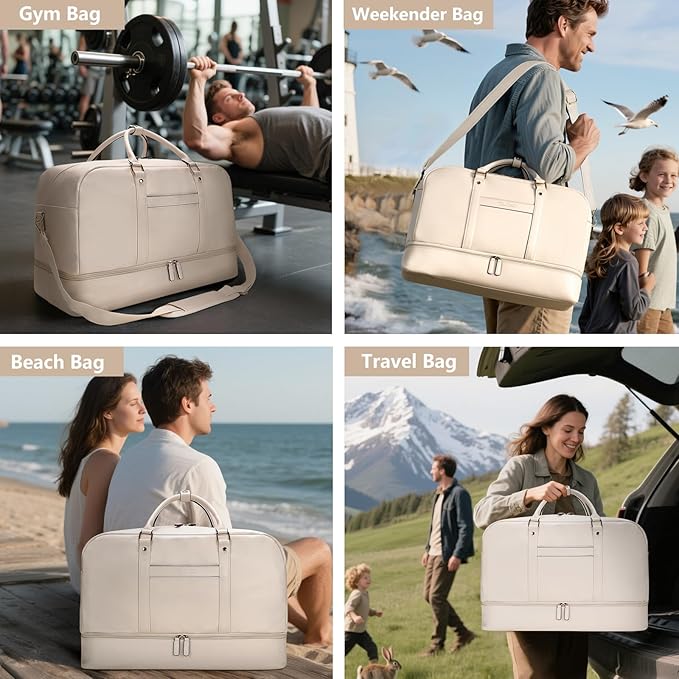 Large 4-in-1 Leather Duffle Bag for Travel Weekender Overnight Hospital Gym Bag for Men & Women, Carry On Airline Approved Personal Item Duffel Garment Bag Luggage with Shoe Compartment & Toiletry Bag
