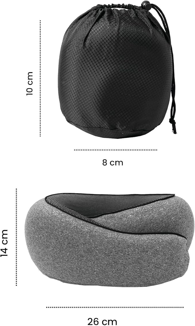 Memory Foam Travel Neck Pillow for Airplane, Ergonomic U-Shape 360° Neck Support for Sleeping & Neck Pain Relief, Breathable Cotton Cover, Adjustable Fit (Gray)