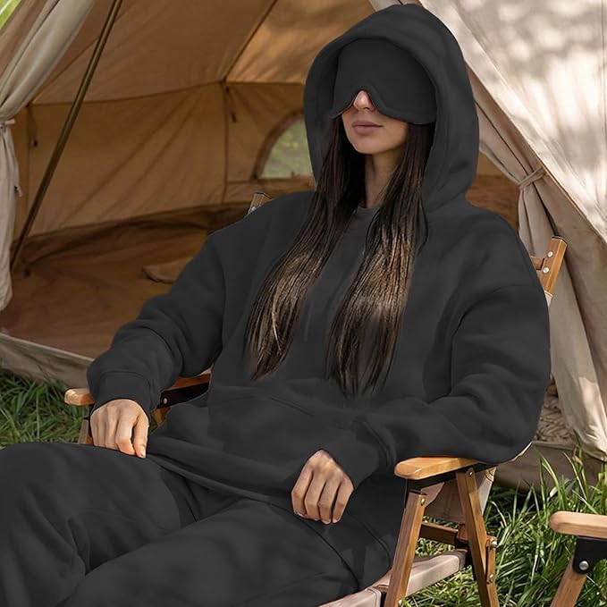 Ainangua Womens Oversized Pullover Essentials Hoodie with Eye Mask Comfor Airplane Mode Travel Office Vacation Sweatshirt