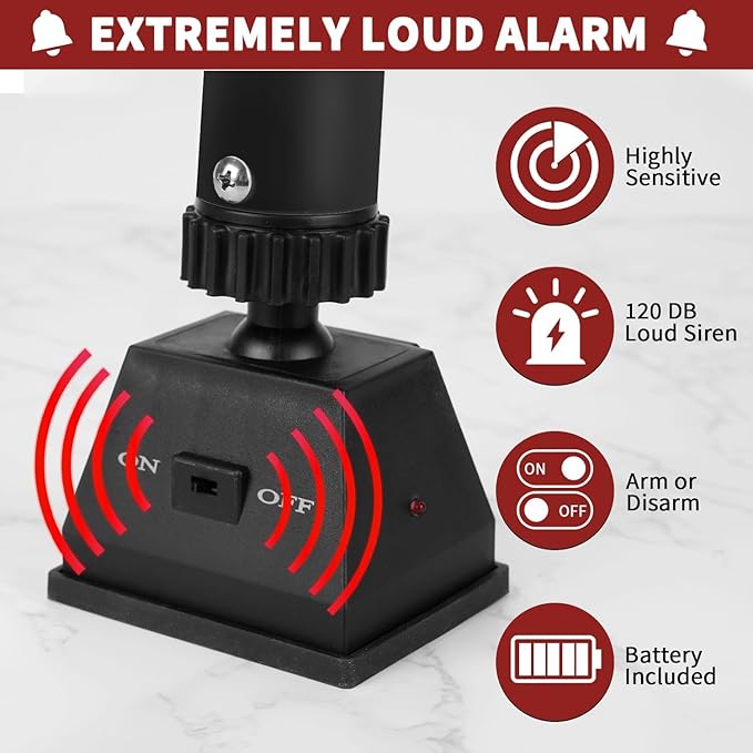 Security Door Stopper with Alarm & Sliding Patio Bar, 120db Loud Alert Adjustable Security Jammer Door Security Bar Window Child Proof Heavy Duty Door Stoppers for Home Apartment Travel - Black