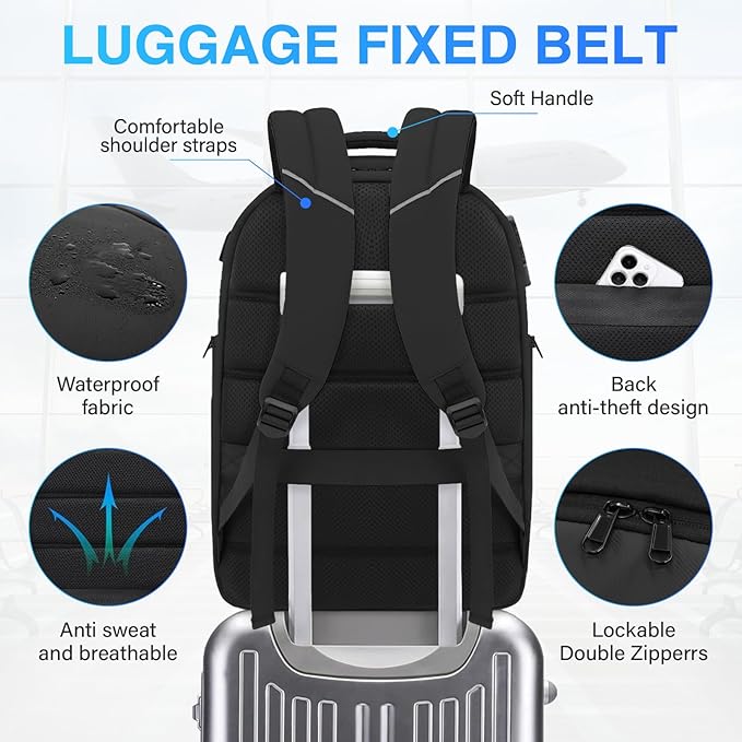 Laptop Backpack for Men,17.3 Inch Professional Backpack for Travel Carry on Flight Approved,Anti Theft Backpack with Lock and USB Charging Port(Black)