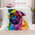Pug Blanket Twin Size, Lovely Pug Dog Fleece Blanket for Couch Bed Sofa, Colorful Pugs Blankets and Throws, Cartoon Pet Animals Super Soft Cozy Plush Flannel Blanket 70x90, Decor & Gift