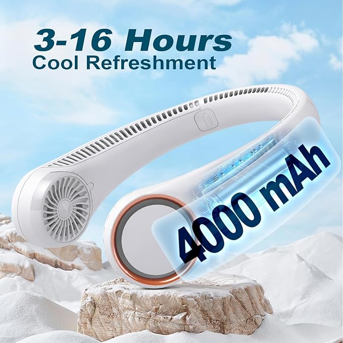 CIVPOWER Neck Fan: Portable Personal Neck Cooling Rechargeable Bladeless Fan - Hands Free 3 Speed 4000 mAh Battery USB Operated Wearable Headphone Design - Gift for Men Women Outdoor (White)
