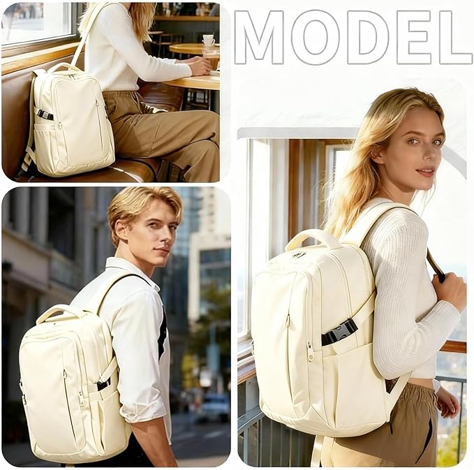 Travel Backpack for Women Men Carry on Backpack, Airline Approved Large Travel Bag Flight Approved Personal item, 15.6 Inch Laptop Backpack Casual Daypack for Weekender Business Hiking-WHITE