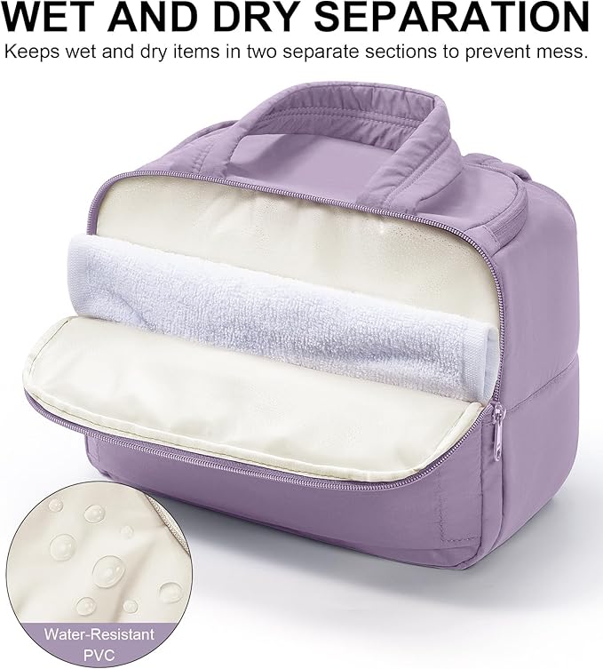 Bagstellar Travel Toiletry Bag for Women, Lightweight Large Quilted Puffy Makeup Bag Wide-open Make up Organizer Cloud Cosmetic Bag w/Handle for Traveling, Toiletries, Essentials Accessories Lavender