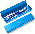 Wider Aluminum Toothbrush Travel Case, Portable Travel Toothbrush Holder, Durable Manual Toothbrush Box Container for Traveling, Bathroom, Camping, Business Trip, Blue