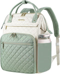 EMPSIGN 17 Inch Laptop Backpack for Women, Work Business Travel Computer College Bags, Large Capacity Water-repellent Quilted Casual Daypack, Beige-Light Green
