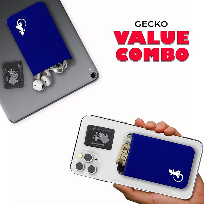 Phone Wallet - Adhesive Card Holder - Cell Phone Pouch - Stick on Lycra Pocket by Gecko - Carry Credit Cards and Cash
