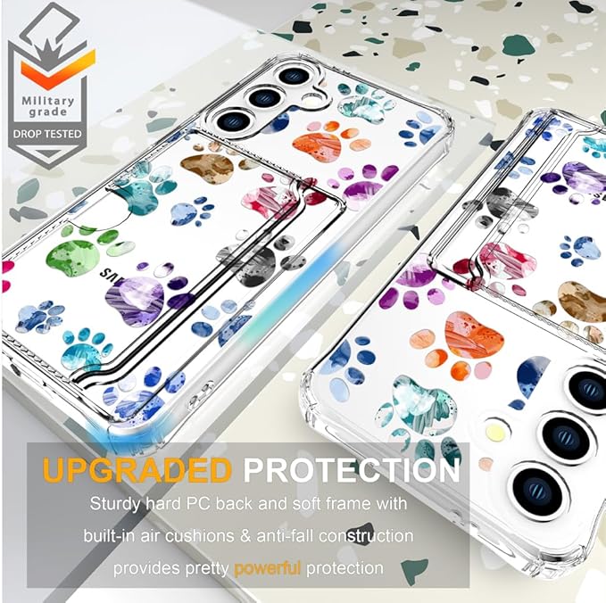 Compatible with Samsung Galaxy S24+ Plus / S25+ Plus Case Card Holder for Women Cute Design,Wallet Phone Cases Transparent Cool Kawaii Protective (Clear Lovely Dogs Paws)