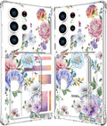 Compatible with Samsung Galaxy S24 Ultra Case Card Holder for Women Cute Design,Wallet Phone Cases Transparent Cool Kawaii Protective (Clear Amazing Lovely Flowers)