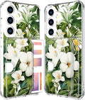 Compatible with Samsung Galaxy S24+ Plus / S25+ Plus Case Card Holder for Women Cute Design,Wallet Phone Cases Transparent Cool Kawaii Protective (Clear Green Flowers Tropical Jungle)