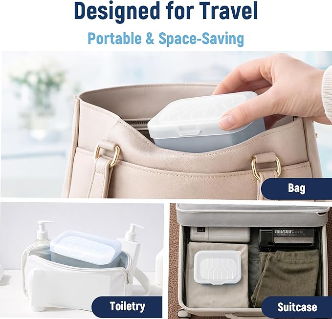 Leakproof Silicone Travel Soap Case: Compact Portable Bar Soap Case with Drainage Layer & Upgraded Lid - 2026 Travel Essentials for Camping, Gym, Shower & Carry-on Bags (Gray)