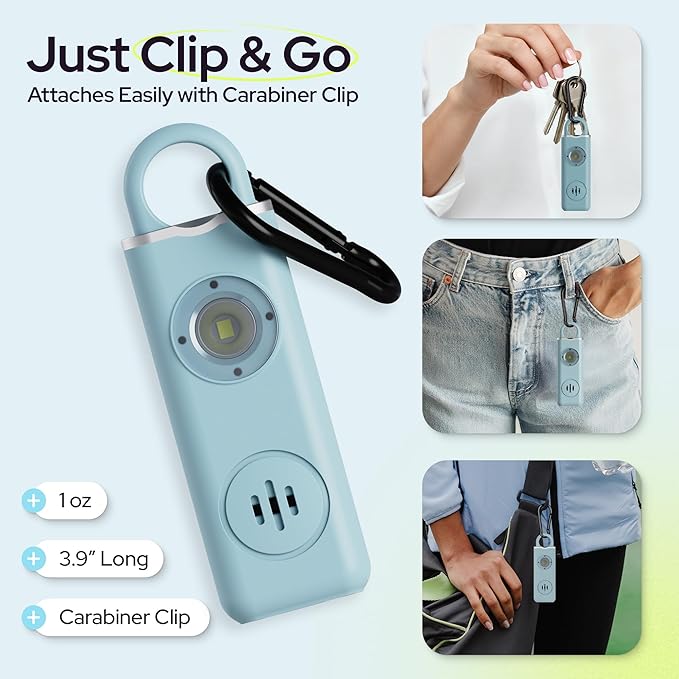 Personal Safety Alarm for Women – 130dB Loud Panic Siren Keychain - Rape Whistle Alternative – LED Light, Carabiner Clip, Low Battery Alert, USB-C Charging Self Defense Alarm by Weten (Blue)