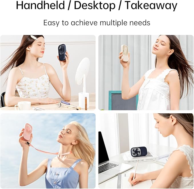 JISULIFE Handheld Mini Lash Fan with Bracket, Small Portable USB Rechargeable Personal Makeup/Eyelash Fan with 3 Speeds for Women Mom Girls Office Outdoor Travel Beige