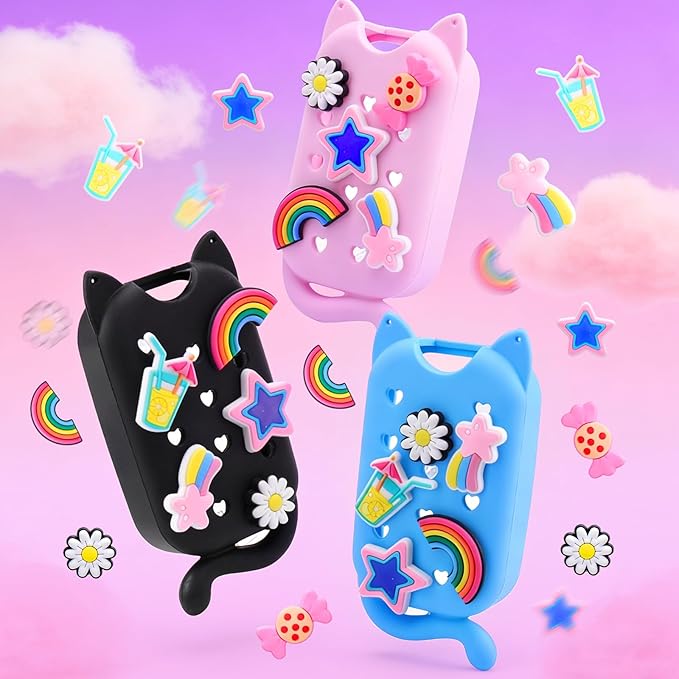 Mity rain Hand Sanitizer Spray Case Compatible With Touchland, Cute Silicone Hand Sanitizer Holder Keychain with 4 Charms, Portable Refillable Sanitizer Accessory, Gift for Women And Teens