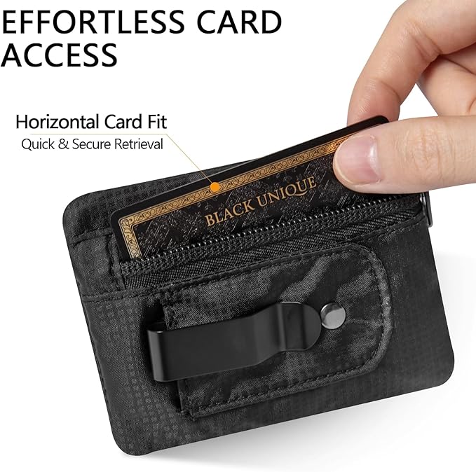 KOSMCCO RFID Blocking Clip Stash Pocket, Compact Hidden Travel Belt Wallet for Cards & Cash - Slim Pickpocket-Proof Design for Everyday Carry, Black