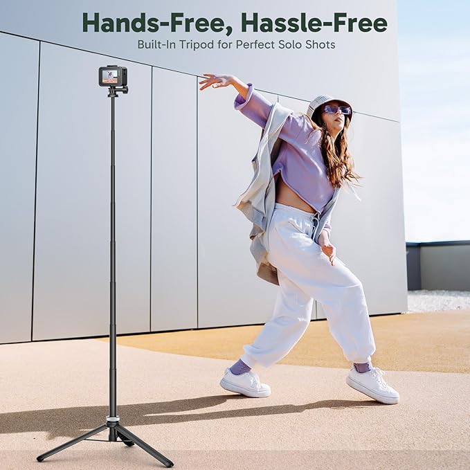 AKASO 63"/160cm Selfie Stick Extendable Tripod Stand Action Camera Accessories for GoPro Hero 13/12/11, DJI Osmo Action 5/4/3, AKASO EK7000/Brave 4/Brave 7 LE/Brave 8 and ODDV, ICEFOX Action Cameras