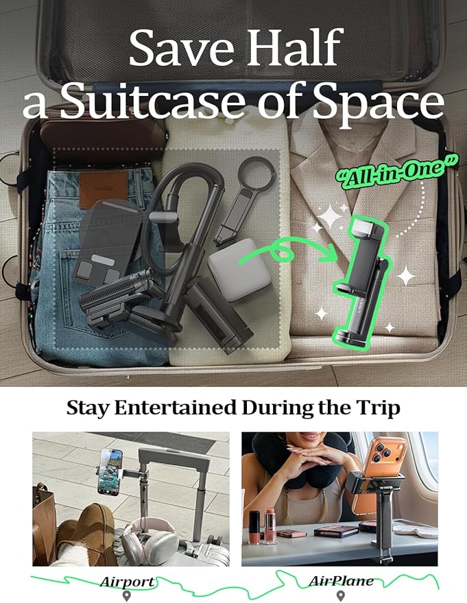 LISEN Airplane Travel Essentials (LED) Phone Stand Holder for Desk Cruise Ship Essentials 2026 Mount Airplane Gadgets Women Men Long Flight Accessories Photographic Lighting Flash Tubes Kids Gifts