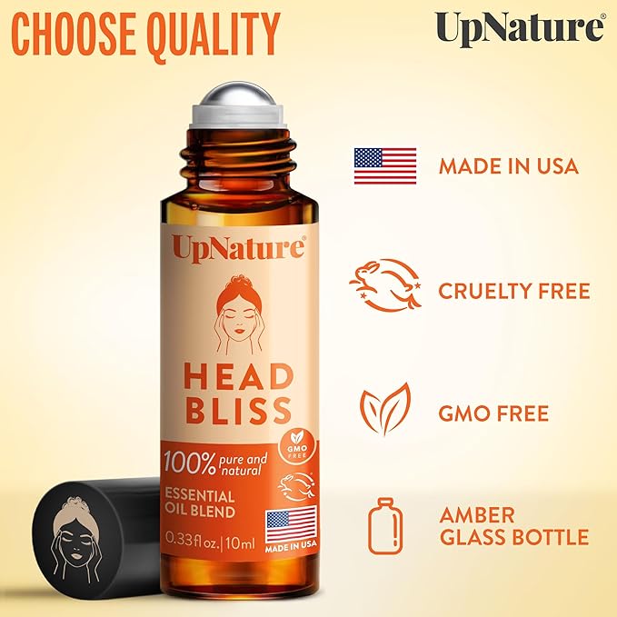 UpNature Head Bliss Essential Oil Roll On Stick - Soothing Migraine Comfort Aromatherapy with Instant Cooling Effect - Nurse Essentials Gifts Roller