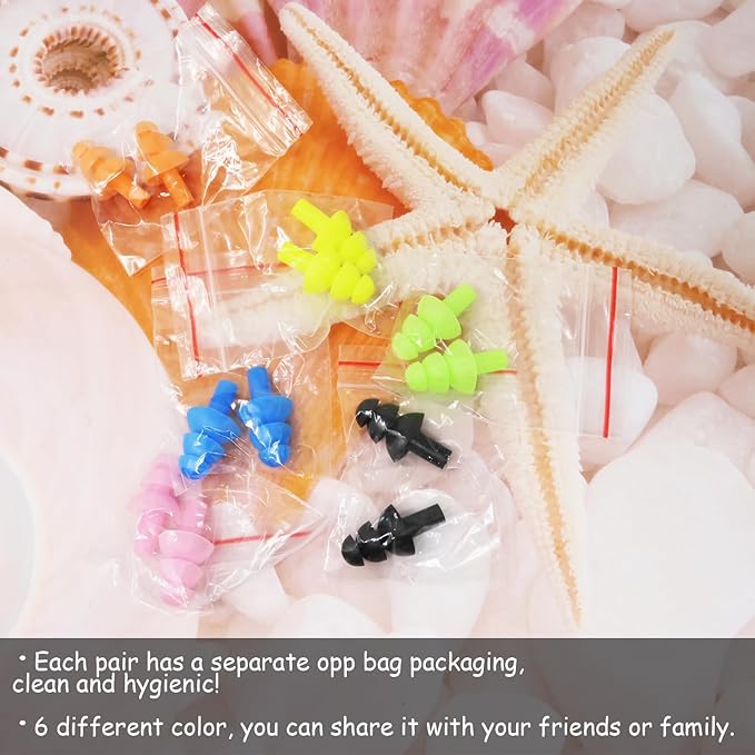 Honbay 6Pairs Reusable Silicone Swimming Earplugs Soft and Flexible Ear Plugs for Swimming, Learning, Hearing Protection, Concerts, Airplanes, Shooting, etc