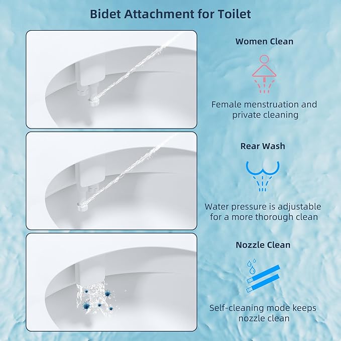 Hibbent Bidet Attachment for Toilet with Self Cleaning Dual Nozzle, Hot and Cold Water Spray Non-Electric Mechanical Toilet Seat Bidet for Rear or Female Washing Sanitizing, Black