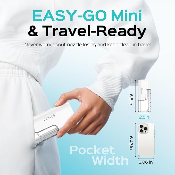 COSLUS T40 Mini Water Flosser for Travel: Portable Compact Design, Cordless Oral Irrigator with 4 Jet Tips Storable, IPX7 Waterproof for Braces, Orthodontic, Sensitive Gums Outing & Home, White