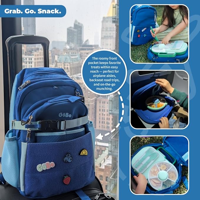 GoBe Kids Travel Backpack with Lunchbag Combo – Washable, Lightweight Luggage Backpack with Customizable Patches, Preschool, Kindergarten - Durable For Travel, School, Airplane, Ages 3-8, Blue