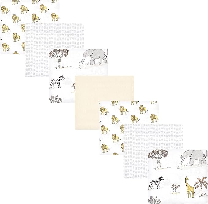 Hudson Baby Unisex Baby Cotton Flannel Receiving Blankets Bundle, Neutral Safari World, One Size