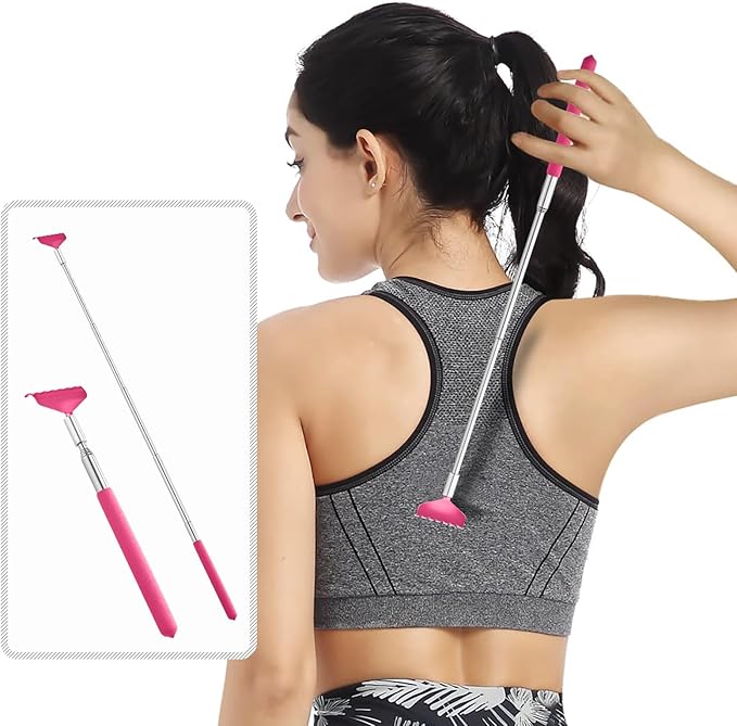 Kuvvfe 2 Pack Portable Extendable Back Scratcher, Stainless Steel Telescoping Back Scratcher with Beautiful Present Packaging(Pink red)