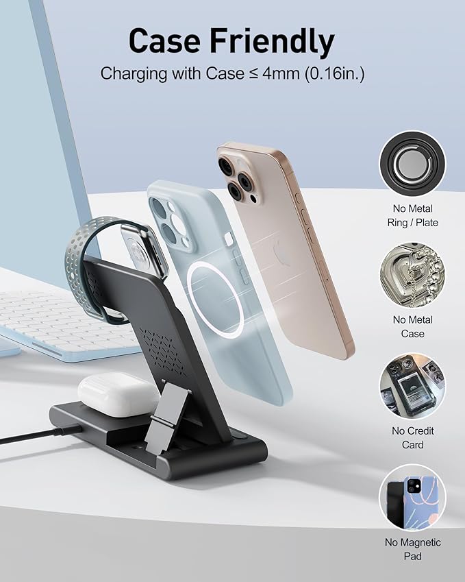 RYND 2026 Travel Portable Wireless Fast Charger for Apple & Android Charging Station,3 in 1 Charging for iPhone17 16 15 14 13 12,Apple Watch Series & Air pods 4 3 2 Pro,Samsung Galaxy